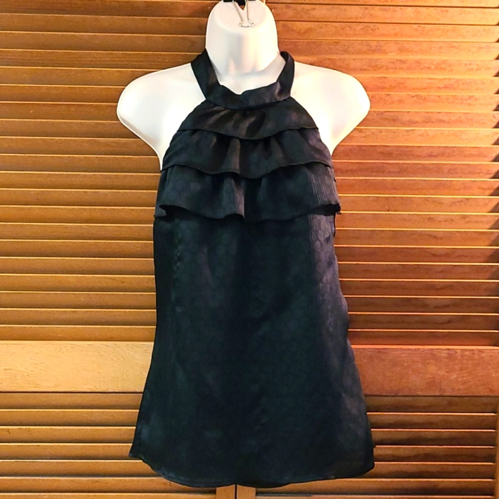 High Neck Ruffled Open Back Halter Top - Picture 1 of 9